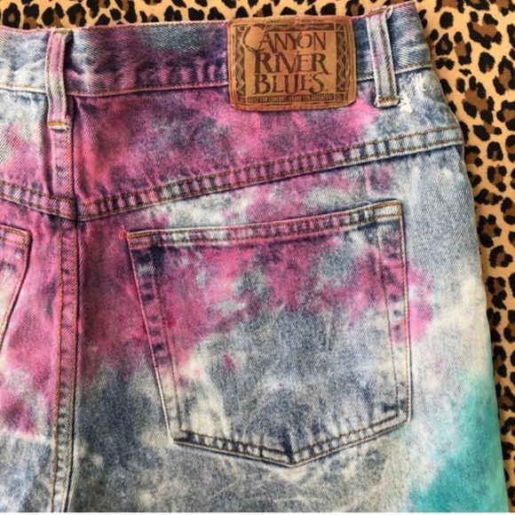 Vintage Jean Shorts Tie Dye Bleach Vapor Wave High Waisted Mom Rise 32” 90s Pink - Picture 7 of 8